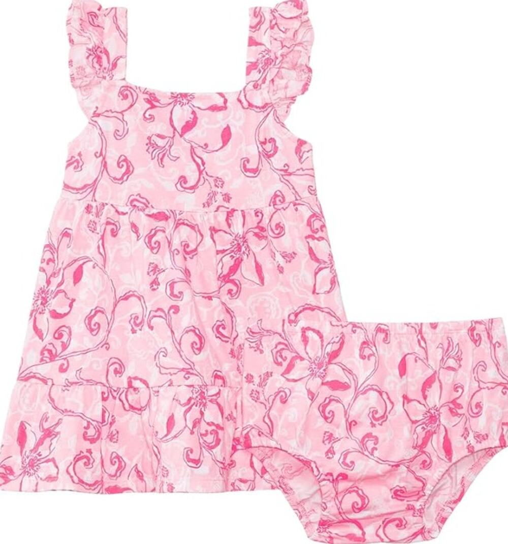 LILLY PULITZER Infant Charlize Dress 3-6M Conch Shell Pink Flamingle Garden NWOT